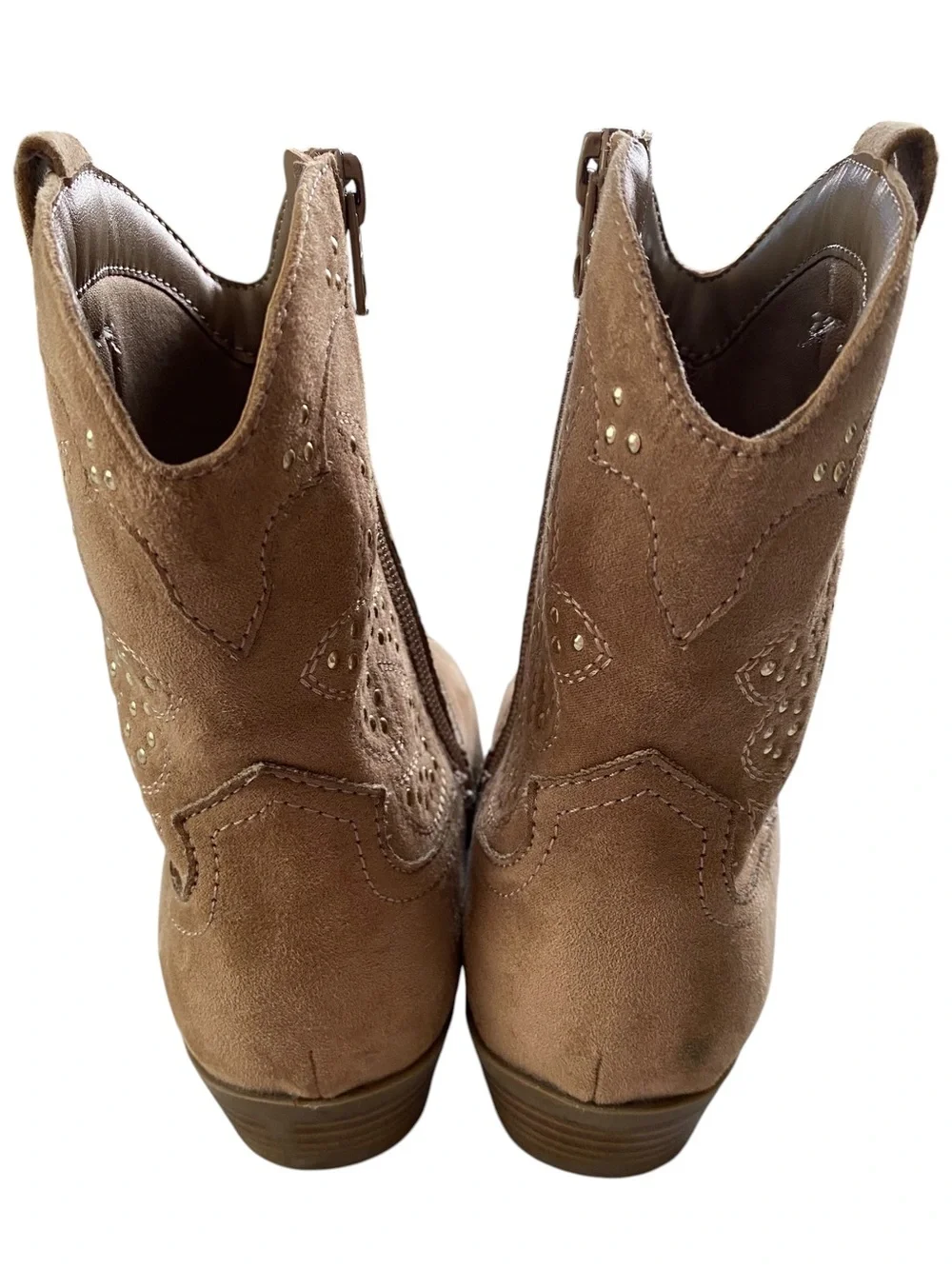 Art Class Elma Studded Cowboy Boots Kids Girls Tan Size 5 Faux Suede